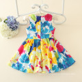 Wholesale in-stock High Quality Children Girls Sleeveless Casual Cotton Polyestre Dress with Bows at The waist